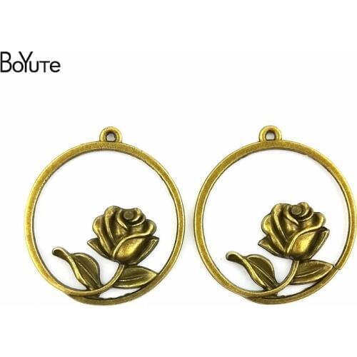 BoYuTe (40 Pieces/Lot) 33.5MM Antique Bronze Plated Zinc Alloy Rose Charms Pendant for Jewelry Making Necklace Bracelet Diy