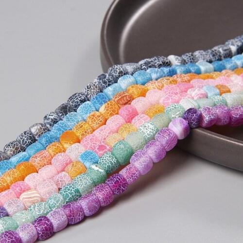 Natural Stone Crackle Cube Agates Loose Spacer Accessorries Beads Charms For Jewelry Making Strand 15'' 6-8mm DIY Bracelet Gifts