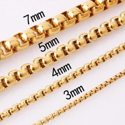Hot seling Men Women 2/3/4/5/7mm Wide Stainless Steel Boxes Chain Necklace Jewelry Gift 7-40inch