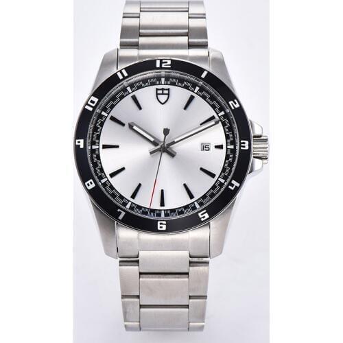 43mm watch automatic movement brushed stainless steel bracelet case luminescent Hand aluminum frame white dial 3112