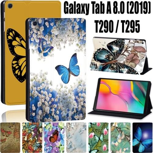Tablet Case for Samsung Galaxy Tab A T290/T295 (2019) 8.0 Inch Pringting butterfly PU Leather Stand Shell Cover + Free Stylus