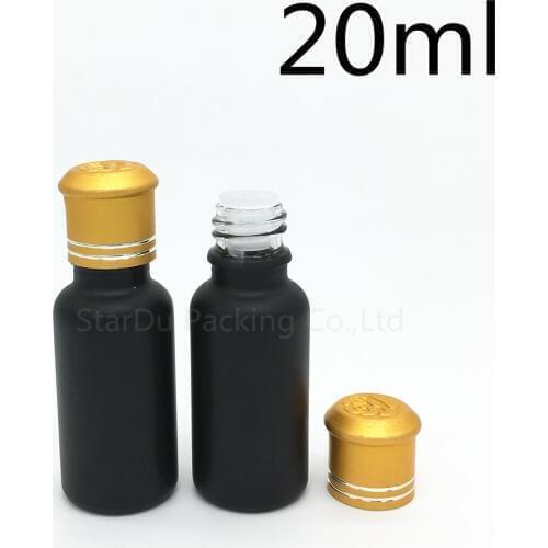 Free Shipping 480pcs 20ML Black Frosted Glass Bottle 20ml Vials Essential Oil Bottle with gold cover Perfume bottles