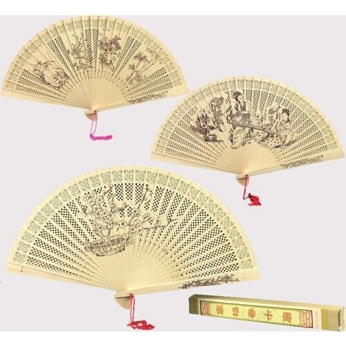 Chinese wind-scented wood fan hollow folding fan ladies fan sandalwood fan with gift box packaging fold fans Carved hand fan