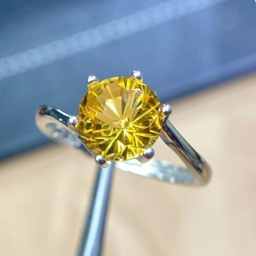 CoLife Jewelry VVS Grade Citrine Ring for Engagement 8mm Natural Citrine Silver Ring 925 Silver Citrine Jewelry for Daily Wear