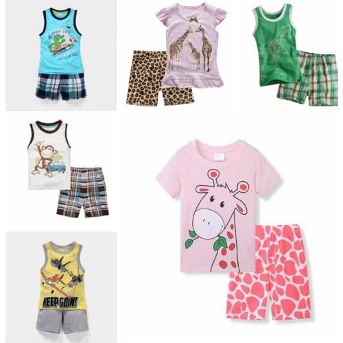 Pink Giraffe Baby Girls Clothes Suits Cute Summer Children Pajamas Sets Girl T-Shirt + Pants 2PCS Sets Cotton Outfit Kid Pyjamas
