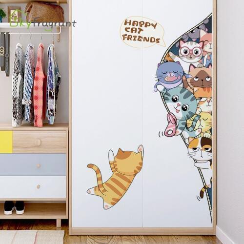 Creative pocket cats wall sticker baby bedroom kids room decoration cornern decor cute cabinet stickers self-adhesive home decor