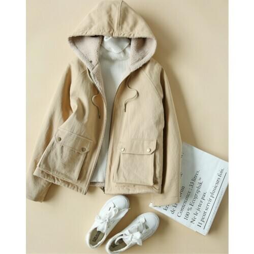 High Quality Double-sided Lamb Wool Jacket For Women Autumn Winter Solid Color Loose Zipper Short Jacket Hooded Casual Fashion