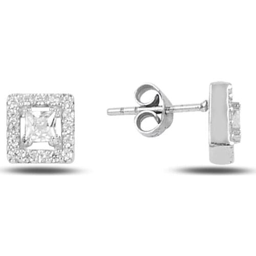 Sterling silver Solitaire Square Earrings