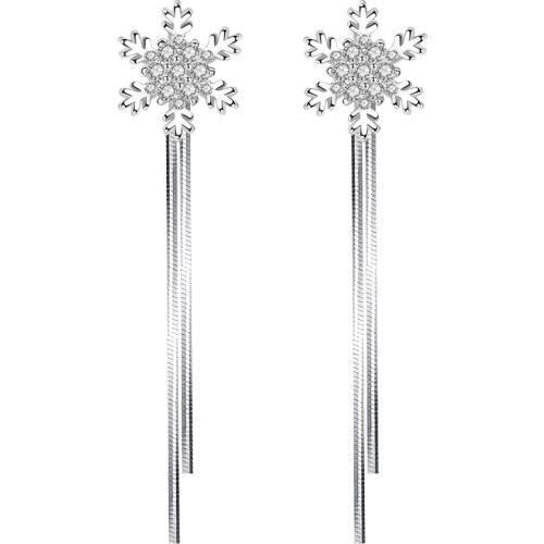 925 Sterling Silver Fashion Shiny Crystal Snowflake Long Tassel Stud Earrings for Women Jewelry Valentines Day Gifts Wholesale