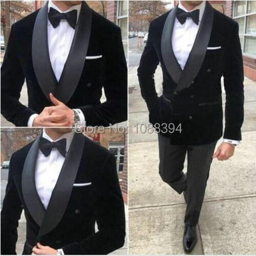 Latest Coat Pant Design Black Velvet Men Suit Slim Fit Double Breasted Wedding Suits For Men Tuxedo Groom Blazer Terno Masculino