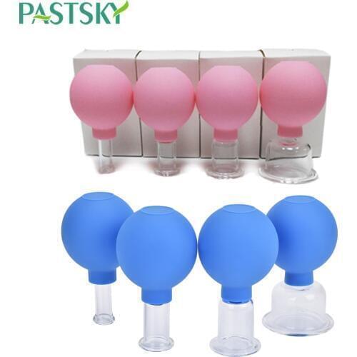 Blue Pink Vacuum Cupping Set Rubber Head Glass Suction Cup Body Massage Cans Chinese Medical Therapy Massage Jars Health Care