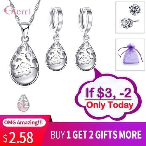 Nobel Opal Jewelry Sets 925 Sterling Silver Waterdrop Moonstone Hollow Flower Carving Pendant Necklace Drop Earrings for Women