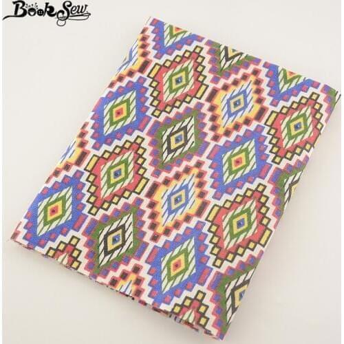Booksew National Style Home Textile Colorful Geometry Cotton Linen Fabric Tissu For Tablecloth Pillow Bag Curtain Cushion Zakka