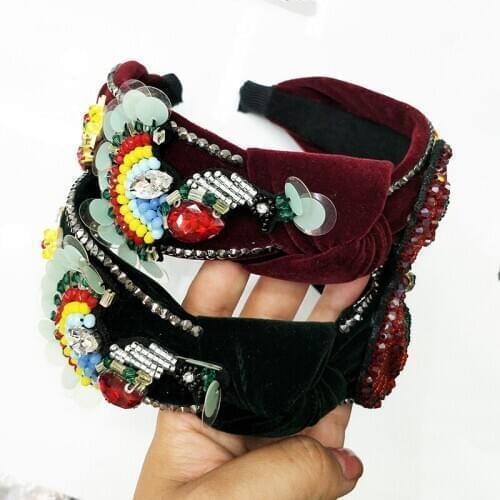 New Luxury Wide Side Women Knotted flannel Headband Crystal Hairband Center Knot Headwear rhinestone Hair Accessories Top Qualit