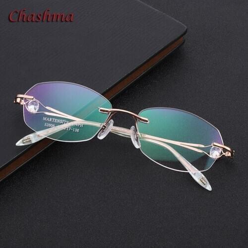 Titanium Alloy Frame Fashion Eyeglasses Women Glasses Eyewear Optical Spectacle Half Frame with Stones