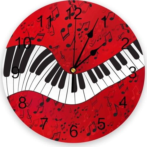 Piano Music Note Red Wall Clock Kitchen Home Living Room Decorative Kitchen Wall Decor Hanging Clock