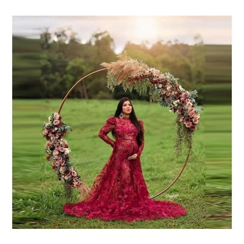 Luxury Embroidery Tulle Dresses Long Sleeves A Line With Long Train See Thru Sexy Women Pregnancy Gowns For Photo Shoot