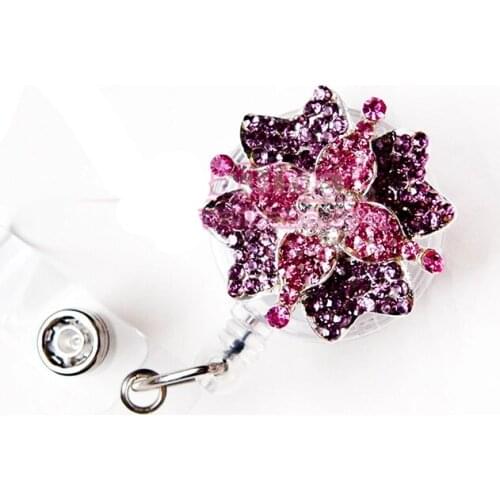 Popular beautiful flower ID Badge Holder/Badge Reel Rhinestone Retractable