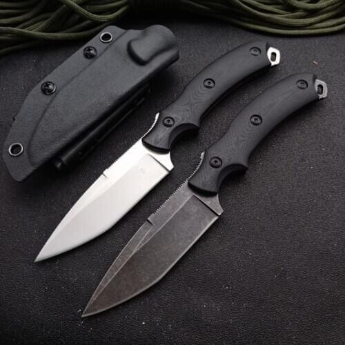 Hot Fixed Blade Knife Stonewashed D2 Blade Black G10 Handle Hunting Camp Survival Tactical Straight Knives Outdoor Tools