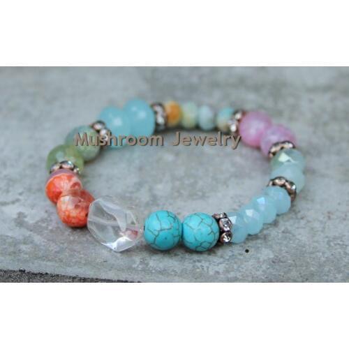 Stunning Blue Crystal Beads Agates Pave Crystal Amazonite Beads Boho Stack Bracelet