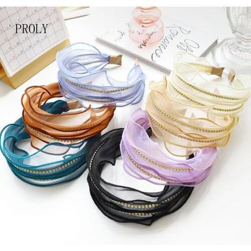 PROLY New Fashion Women Headband Fresh Lace Solid Color Hairband For Adult Spring Casual Turban Hair Accessories Wholesale