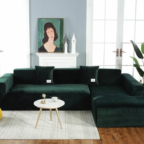 Simple Solid Color Home Sofa Cover Stretch Elastic Velvet Warm Couch Cover for Living Room Soft Cozy Velvet Slipcover