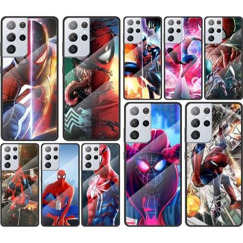 Marvel Spiderman Art for Samsung Galaxy S21 Ultra Plus A72 A52 4G 5G M51 M31 M21 Luxury Tempered Glass Phone Case Cover