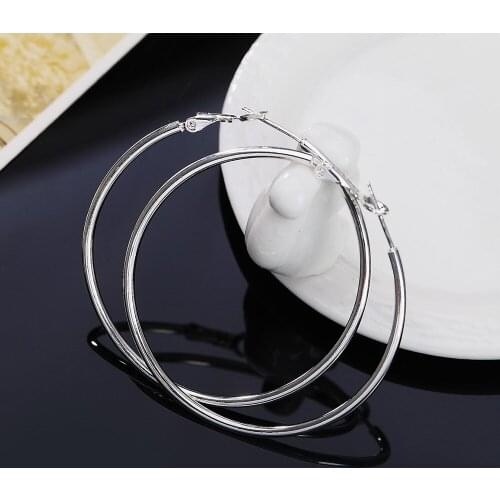 Special offer Hot sale high quality 925 Sterling Silver 5-8CM Big circle Earrings Women party Jewelry fashion Christmas Gifts