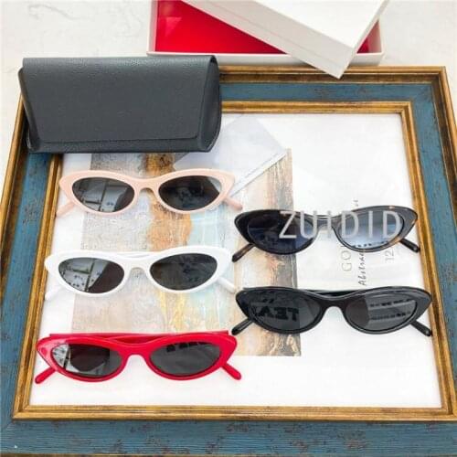 Cat Eye Ellipse Small Frame Red Sunglasses Women Unisex Steampunk Polarizing Mirrored Acetate Eyewear Men 2021 Summer Hot Sale