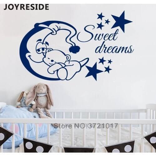 JOYRESIDE Sweet Dreams Wall Decals Moon Stars Kids Sleeping Rooms Wall Stickers Vinyl Wall Decor Home Baby Roms Warm Decor WM303