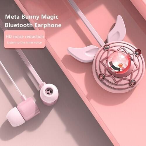 Neck-style Bluetooth 5.0 Headset Cute Rabbit Necklace Headset HIFI Sports Headset with Wheat Compatible with Android IOS