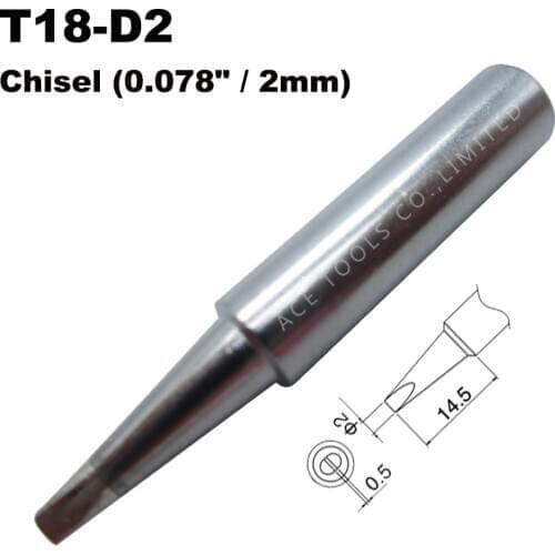 T18-D2 Soldering Tip Chisel 2.0mm 0.078"Fit HAKKO FX-888 FX-888D FX-8801 FX-600 Lead Free Iron Bit Nozzle Handle Welding Pencil