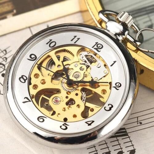 Vintage Watch Necklace Steampunk Skeleton Mechanical Fob Pocket Watch Clock Pendant Hand-winding Men Women Chain Gift
