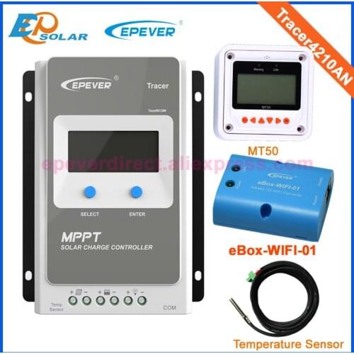 Wifi box and temp sensor EPEVER Solar controller tracer4210AN MPPT Solar tracking regulator 24V 12V 40A 40amps MT50 Meter remote