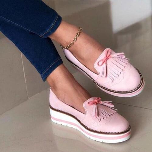 Women Tassel Bowtie Loafers Woman Slip On Sneakers Ladies Soft PU Leather Sewing Flat Platform Female Shoes All Seasons 2020 New