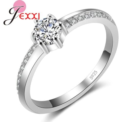 Simple Design Wedding Anniversary Jewelry Gift 925 Sterling Silver Finger Rings With Shiny CZ Crystal For Women