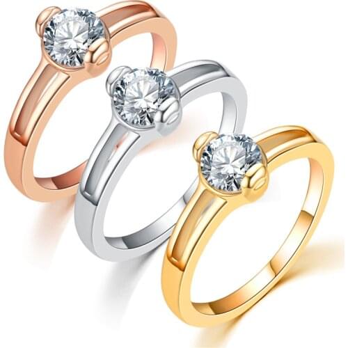 AsJerlya Women Wedding Ring 3mm Thin Simple Crystal Stainless Steel Engagement Ring For Women Gift Anillo Wholesale Dropshipping