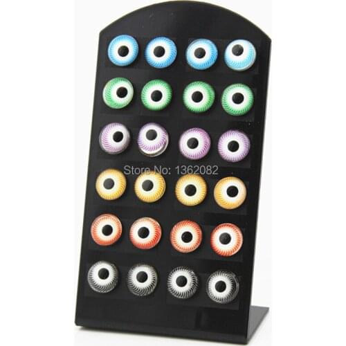 12pairs/Lot Mixed Colors Evil Eye Stud Earrings Round Alloy Earrings for women mens Jewelry ME181