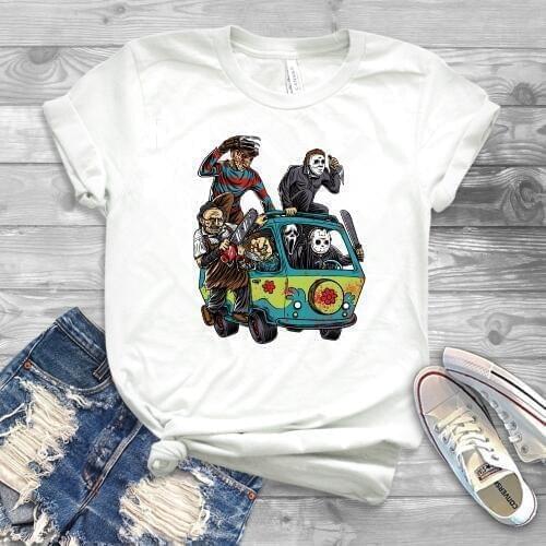 2019 The Massacre Machine T-Shirt Cool Halloween Shirt freddy Krueger Shirts Chucky Jason Scream Massacre Crew Graphic Tees
