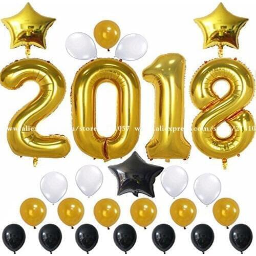 27pcs/lot 2018 Anniversary Aluminum Foil Balloons Helium Latex Balloons Happy New Home Decor Party Supplies