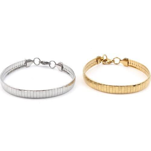 304 Stainless Steel Bracelets Silver Color Gold Color Rectangle Carved Pattern For Women Men Jewelry 20.5cm long, 1 Piece