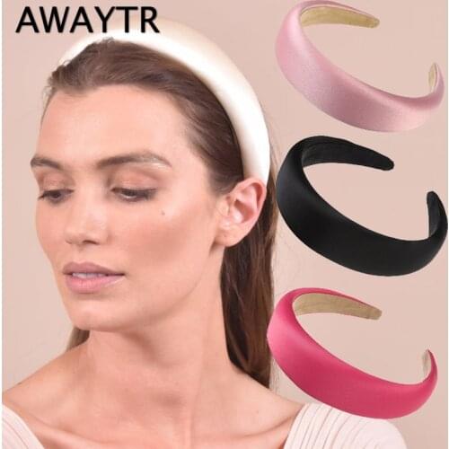 AWAYTR New Women Elegant Pure Color Hair Bands Girls Sweet Versatile Sponge Wide Headband Ornament Hoop Fashion Hair Accessories