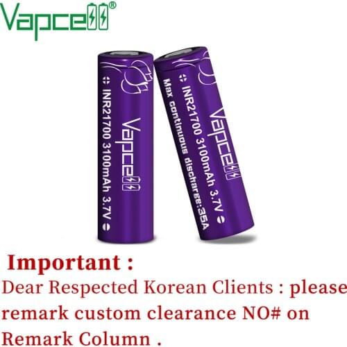 Free shipping original Vapcell high discharge 21700 3100mah 35A rewrap 30T 3.7V Rechargeable battery for flashlight batteries