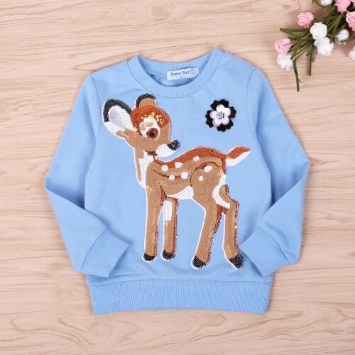 Children Sweatshirt Spring Autumn Long-Sleeve Cartoon Deer T-shirt Cute Boy Girls Sweater Sport Kids Clothes Coat 2-6Y