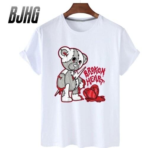 100% Cotton Tie Heart Bear Print Short-sleeved T-shirt Female Half-sleeved Summer Casual Oversized T-shirt Ladies Shirt S-4xl
