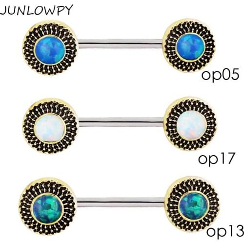 JUNLOWPY Stainless Steel 14G Piercing Shield Opal Stone Nipple Piercings Ring Sexy Bar Rings Earring Tragus Body Jewelry 20pcs