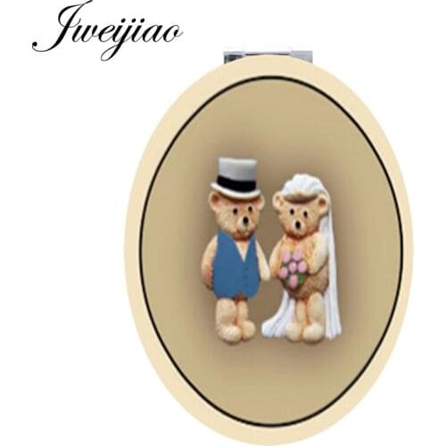 JWEIJIAO cute bear spouse photo Brand store Gift Oval Makeup Hand Mirror Live to old age in conjugal bliss FQ875