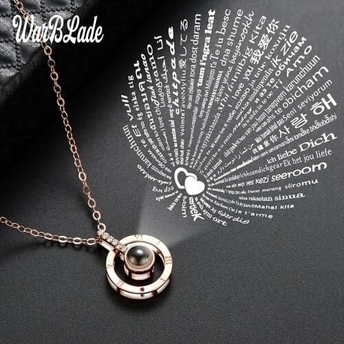 Creative I Love You 100 Languages Projection Pendant Necklace Personality Romantic Wedding Necklace Love Memory Women Gifts
