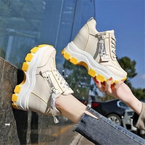 New Casual 10 CM High Platform Shoes Women Breathable Height Increasing Trainers Female Chunky Sneakers Deportivas Mujer White