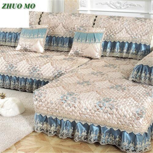 Lace fabric sofa cover Non-slip all-inclusive customizable Slipcover for Living Room Corner Sofa Cover Same color pillowcase
